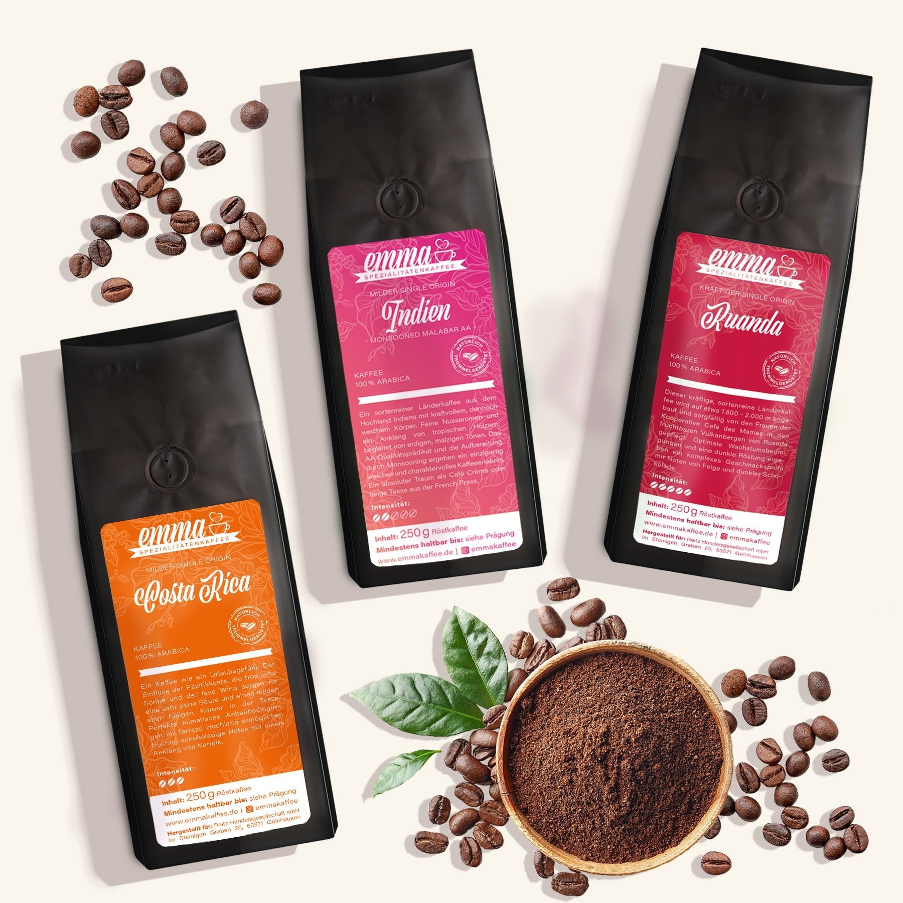 Länderkaffee Probierbox 100% Arabica - Kaffee - Emma Spezialitätenkaffee
